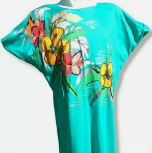 Amen Wardy Womens Dress Vintage Floral Hand Painted Beads Short Sleeve Italy